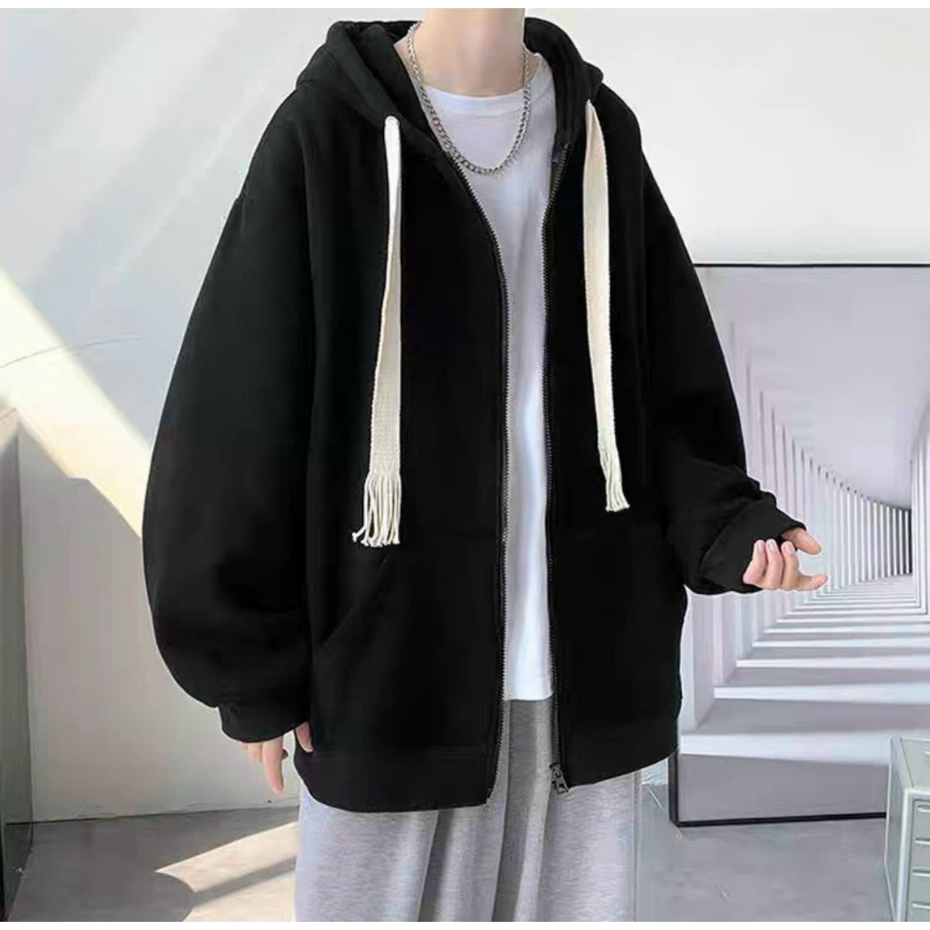 Áo khoác hoodie Nam Nữ dây kéo kiểu trơn có dây bản to form bigsize mặc rộng thoải mải UTS