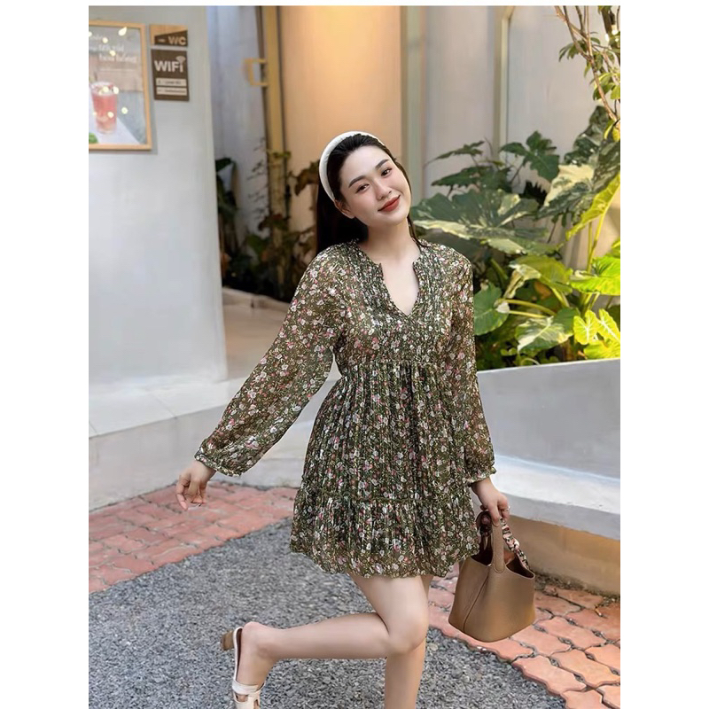 Váy baby doll hoa nhí dài tay Zara