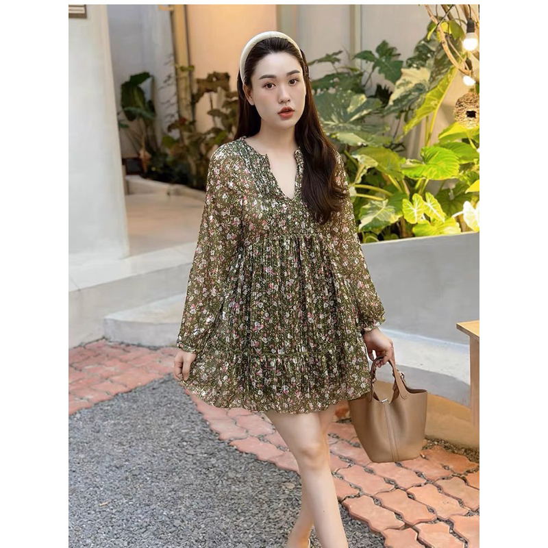 Váy baby doll hoa nhí dài tay Zara