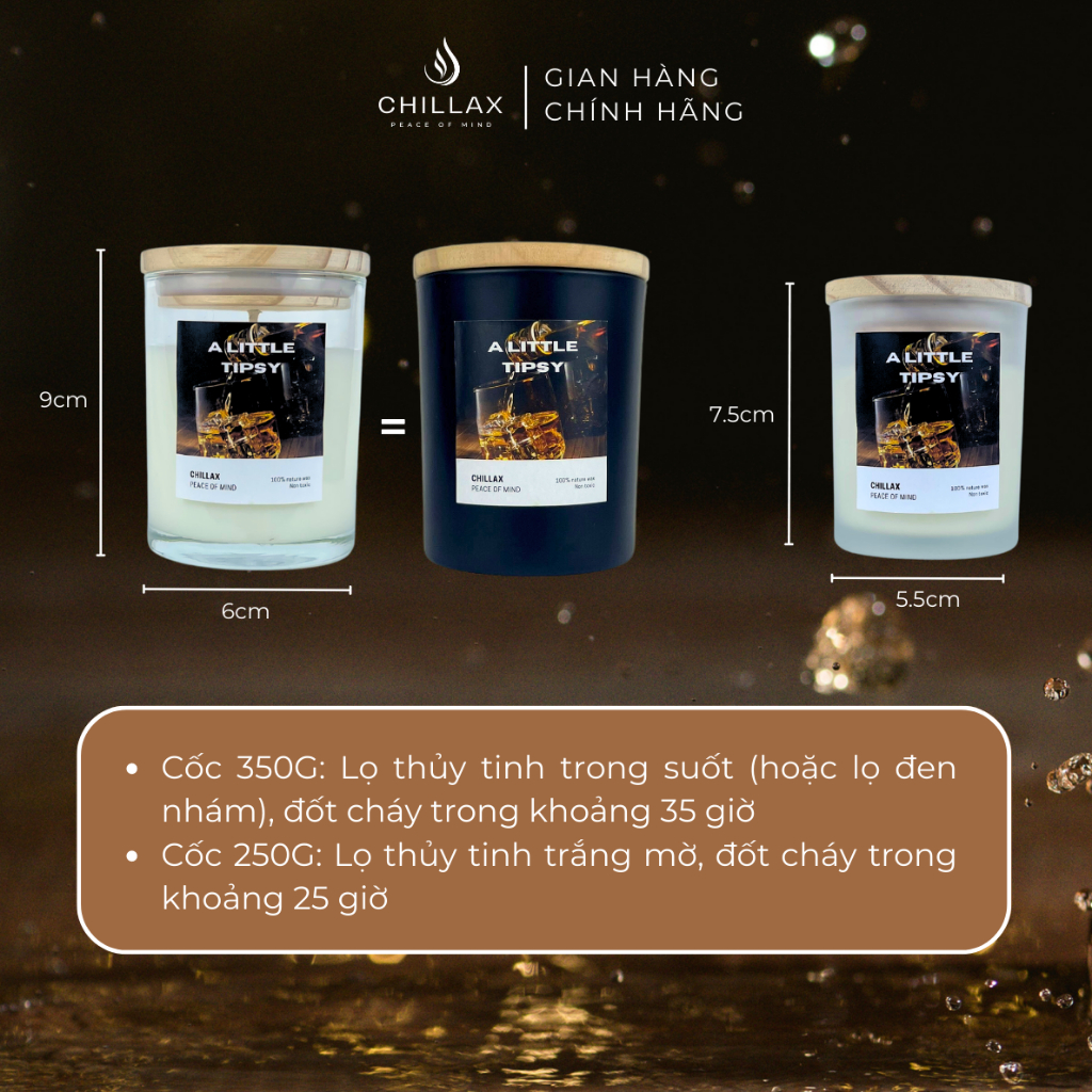 Nến Thơm Phòng Thư Giãn CHILLAX Cao Cấp Tinh Dầu Thiên Nhiên Hương Thơm Rượu Whiskey A LITTLE TIPSY