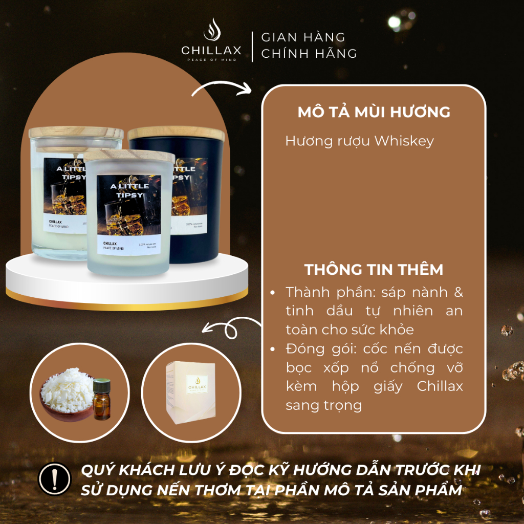 Nến Thơm Phòng Thư Giãn CHILLAX Cao Cấp Tinh Dầu Thiên Nhiên Hương Thơm Rượu Whiskey A LITTLE TIPSY