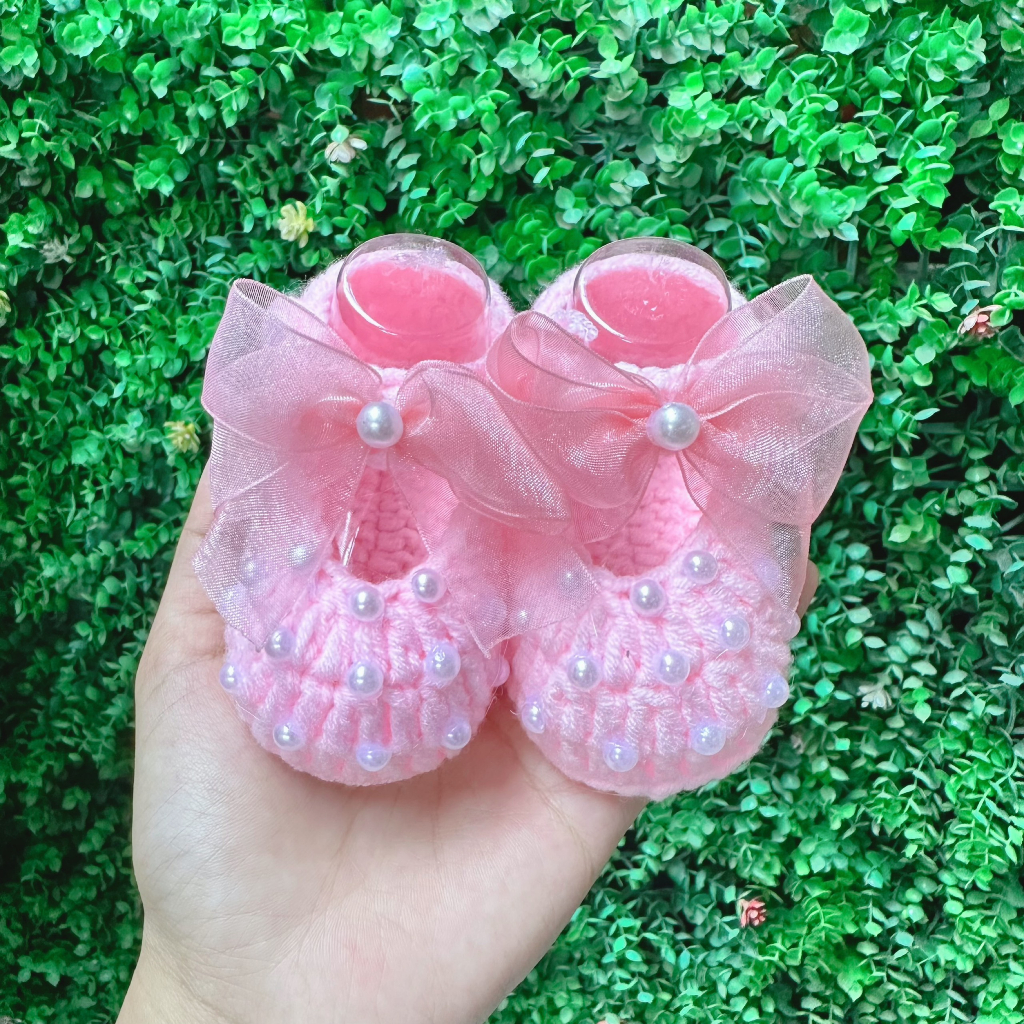 Giày búp bê len đan handmade đính nơ cho bé gái - Riokids G1