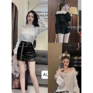 Áo sơ mi phối tay lông siêu xinh