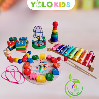 Combo 6 món đồ chơi gỗ, Đồ chơi gỗ, đồ chơi gỗ thông minh YOLO Kids