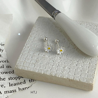 Bông tai bạc xoáy chốt vặn ren hoa cúc, mã BT2101, Tiệm Bạc Mê Ly cam kết bạc chuẩn