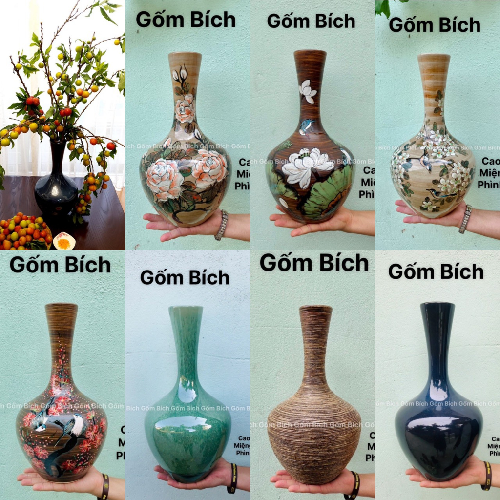 Bình Hoa Lọ Hoa Dáng Tỏi Cổ Nhỏ Men Hỏa Biến Gốm Sứ Bát Tràng - Gốm Bích