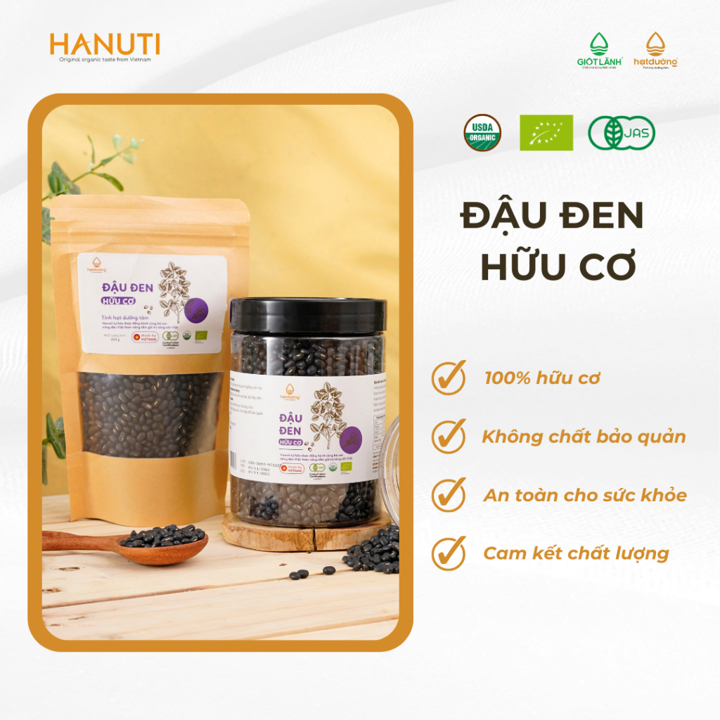 Đậu đen Hữu cơ Khô Hạt Dưỡng (sống) - Đậu đen lòng xanh đạt chứng nhận hữu cơ quốc tế - Túi Kraft 200g, Lọ PET 550gr