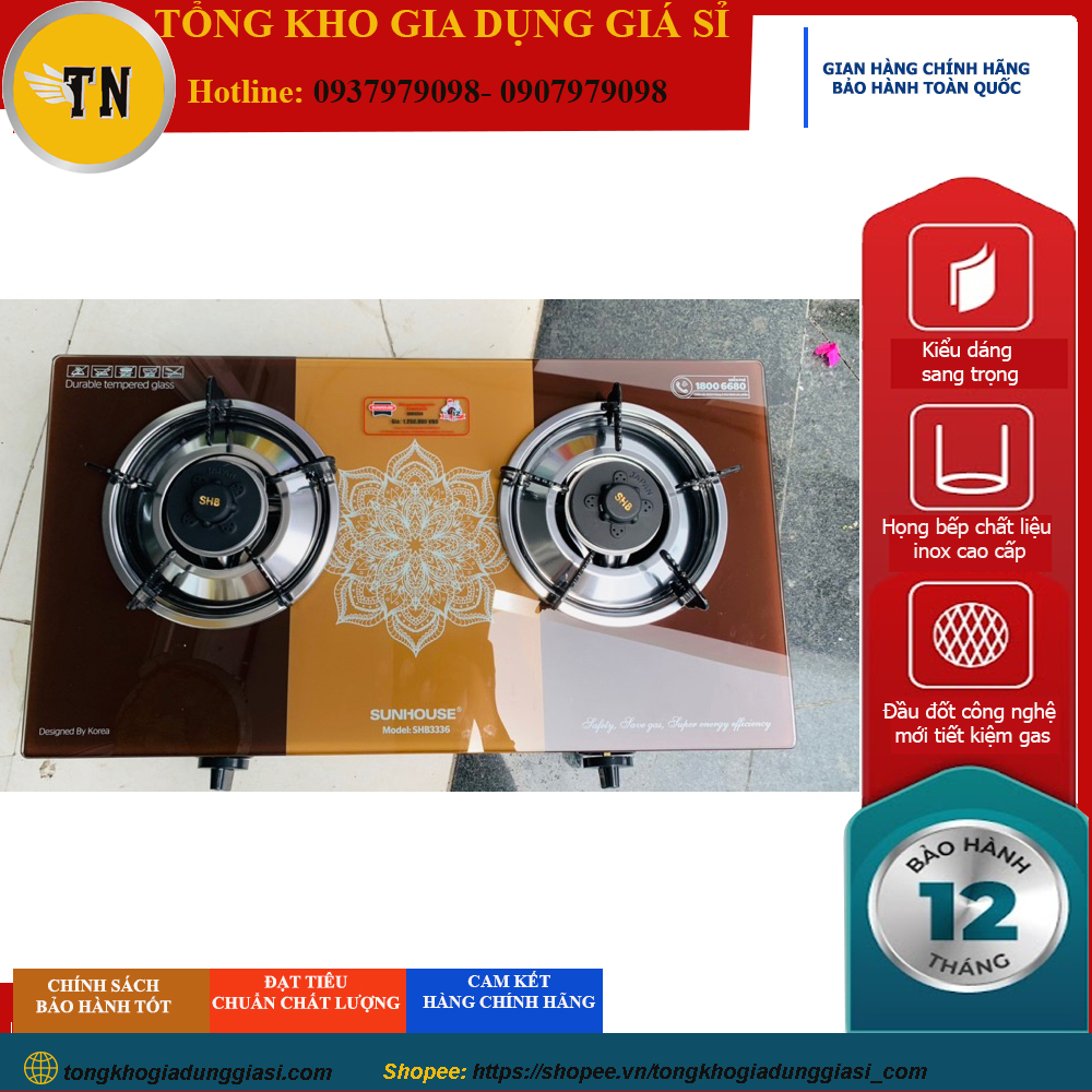Bếp gas dương kính cao cấp Sunhouse SHB3336, chính hãng, tiết kiệm gas, kiểu dáng sang trọng