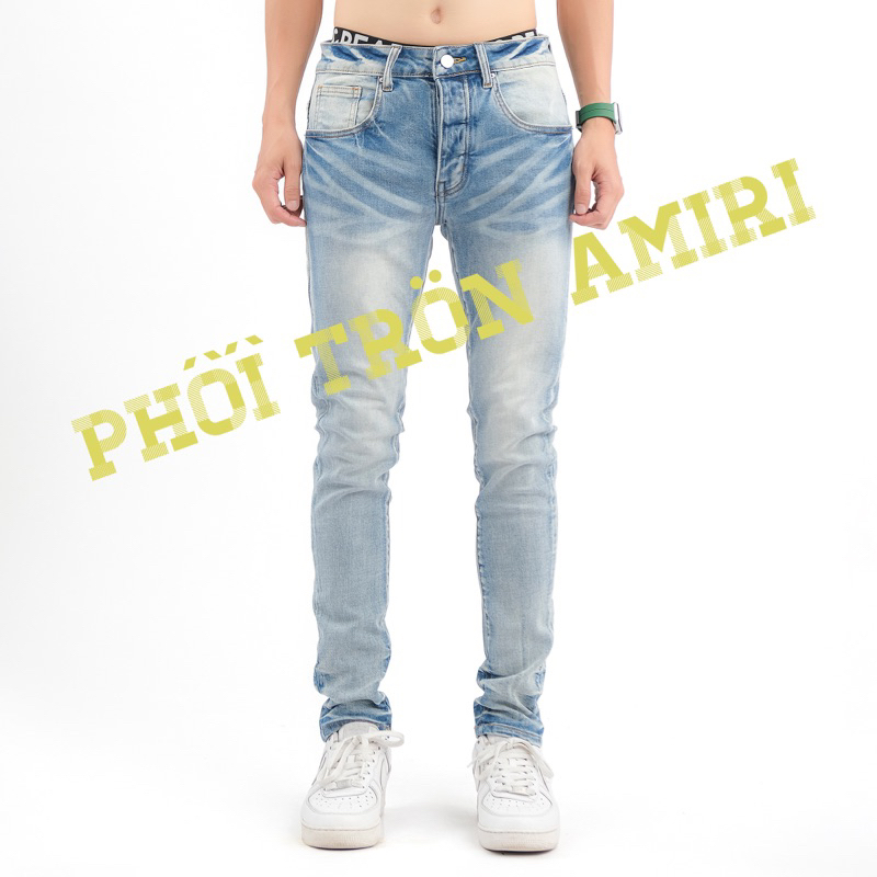 Quần Jeans AMIRI Phôi Trơn, 4 Cúc Màu Xanh Nhạt