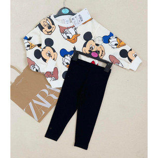 Bán sỉ bộ bé gái quần legging áo nỉ trắng mickey donald