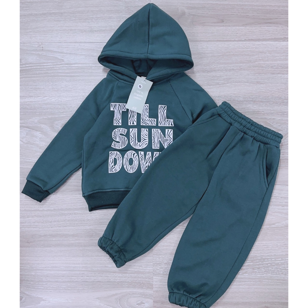 BÁN SỈ BỘ BÉ NỈ HOODIE MŨ XANH TILL BUN