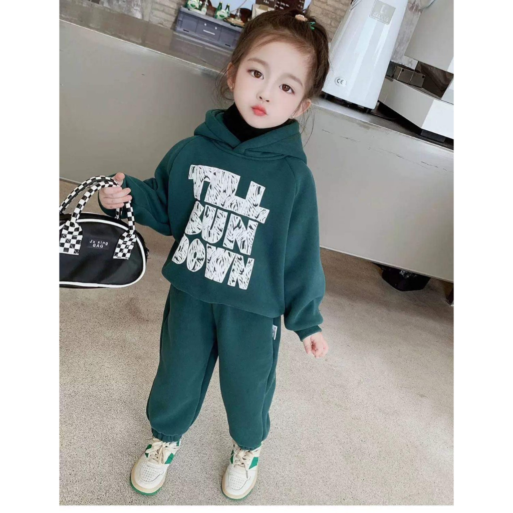 BÁN SỈ BỘ BÉ NỈ HOODIE MŨ XANH TILL BUN