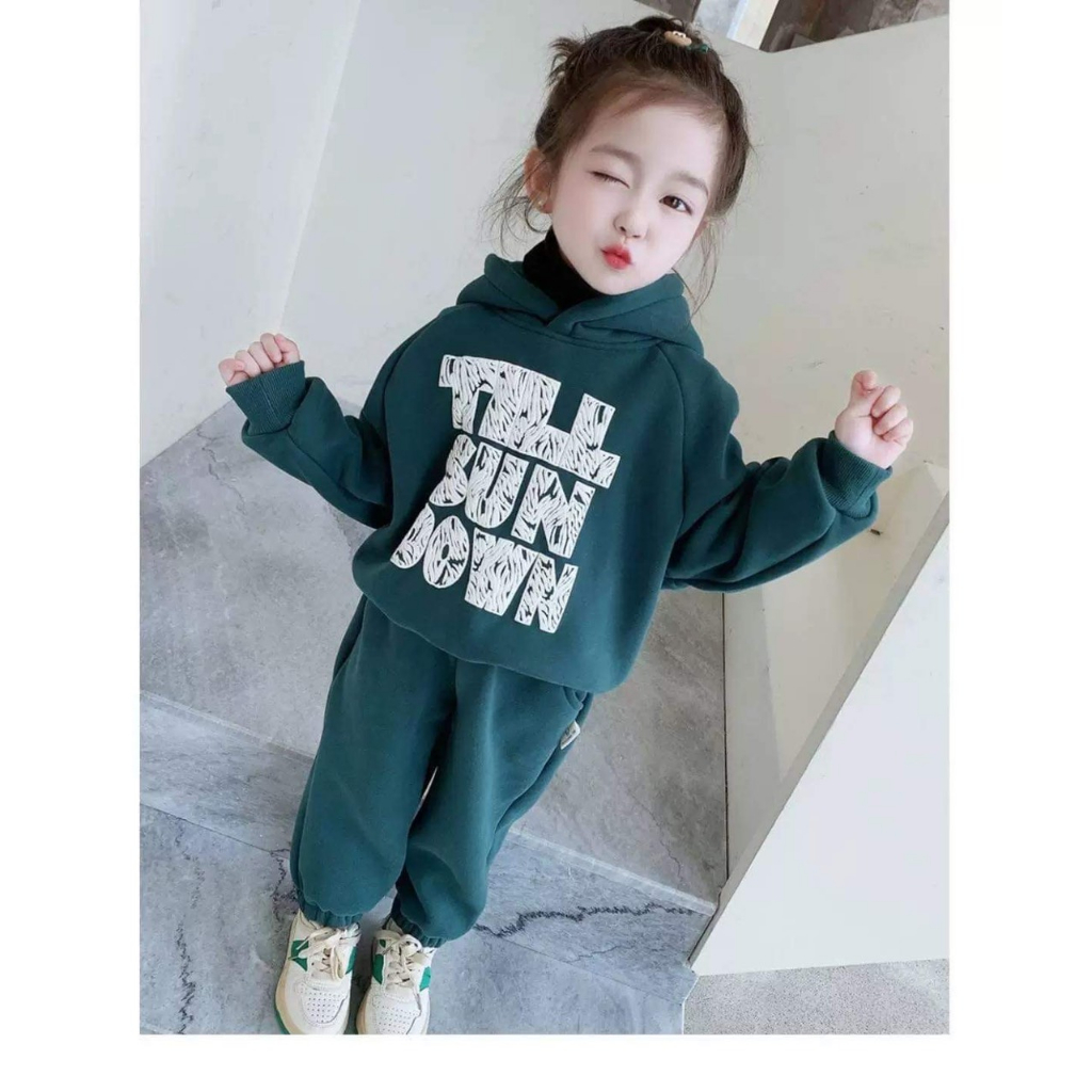 BÁN SỈ BỘ BÉ NỈ HOODIE MŨ XANH TILL BUN
