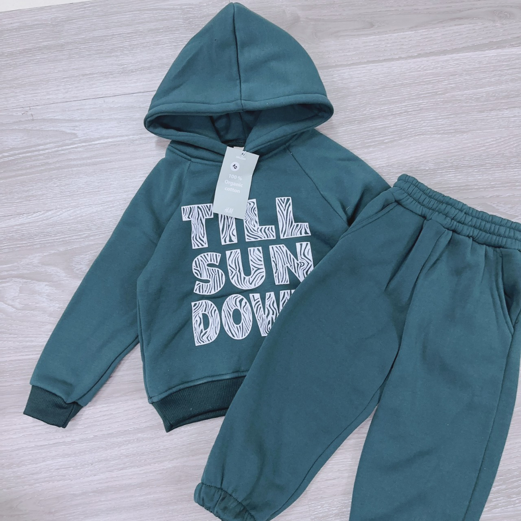 BÁN SỈ BỘ BÉ NỈ HOODIE MŨ XANH TILL BUN