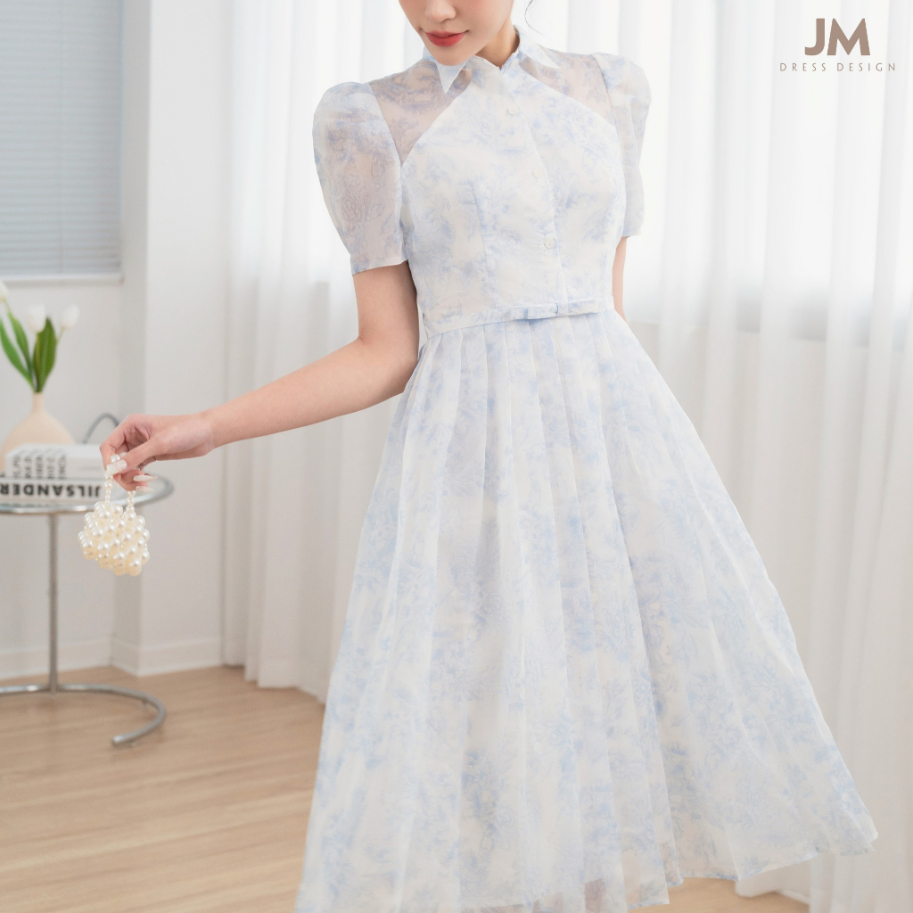 JM Dress Desgin - Đầm Pattern cổ nhọn, tay bồng, chân xếp ly 1R10.2305OG