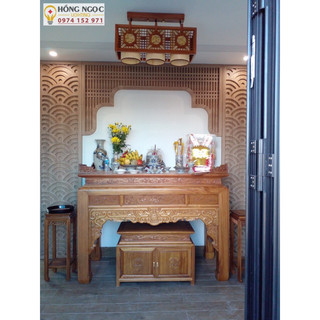 Đèn thả phòng thờ, Đèn thả gỗ tân cổ điển thả treo trần phòng khách phòng thờ chất liệu gỗ tự nhiên