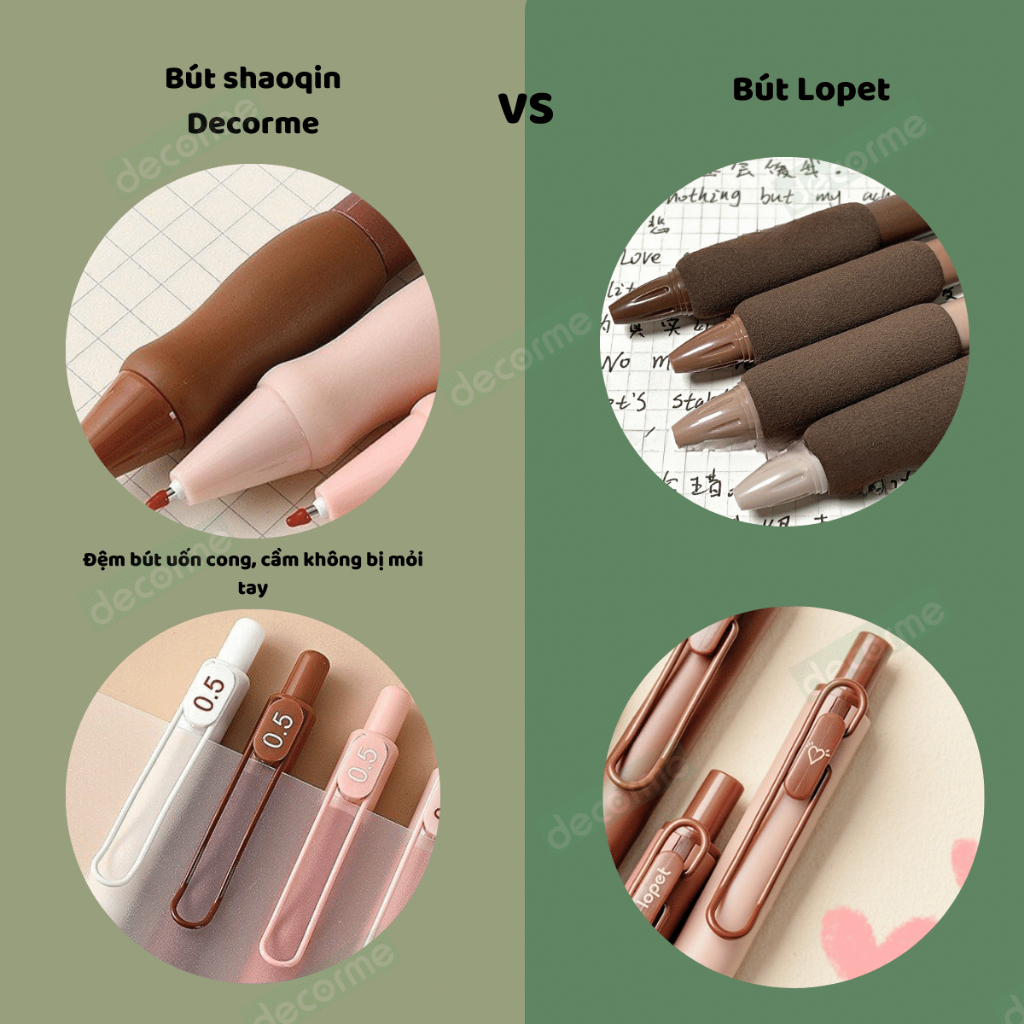 Bút Gel bấm Shaoqin đen 0,5 DecorMe cà phê matcha Bút gel bấm đáng yêu văn phòng phẩm Decorme