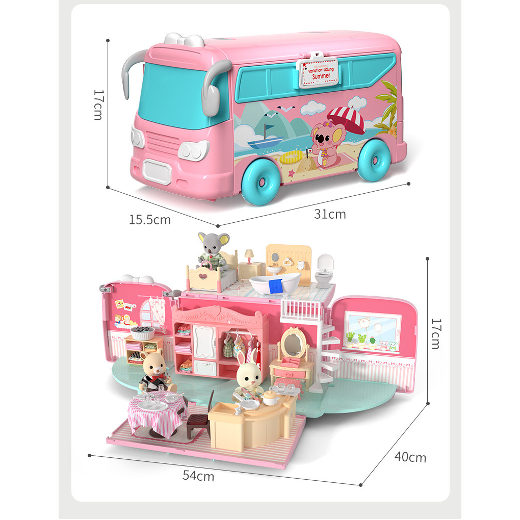 Xe bus đồ hàng búp bê 72 chi tiết cho bé, xe bus biến hình KOALA có gấu búp bê dành cho bé từ 3 tuổi