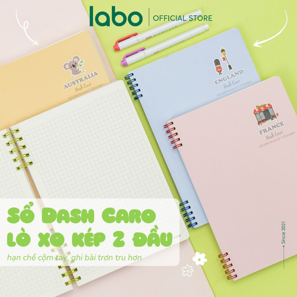 Vở Klong B5 Caro, Kẻ Ngang 120 200 Trang 100gsm Lò Xo Kép 2 Đầu Labo