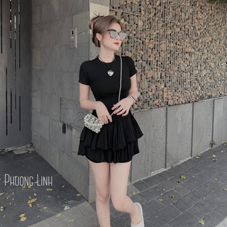 Đầm dáng xoè tầng kèm quần sooc Datasco