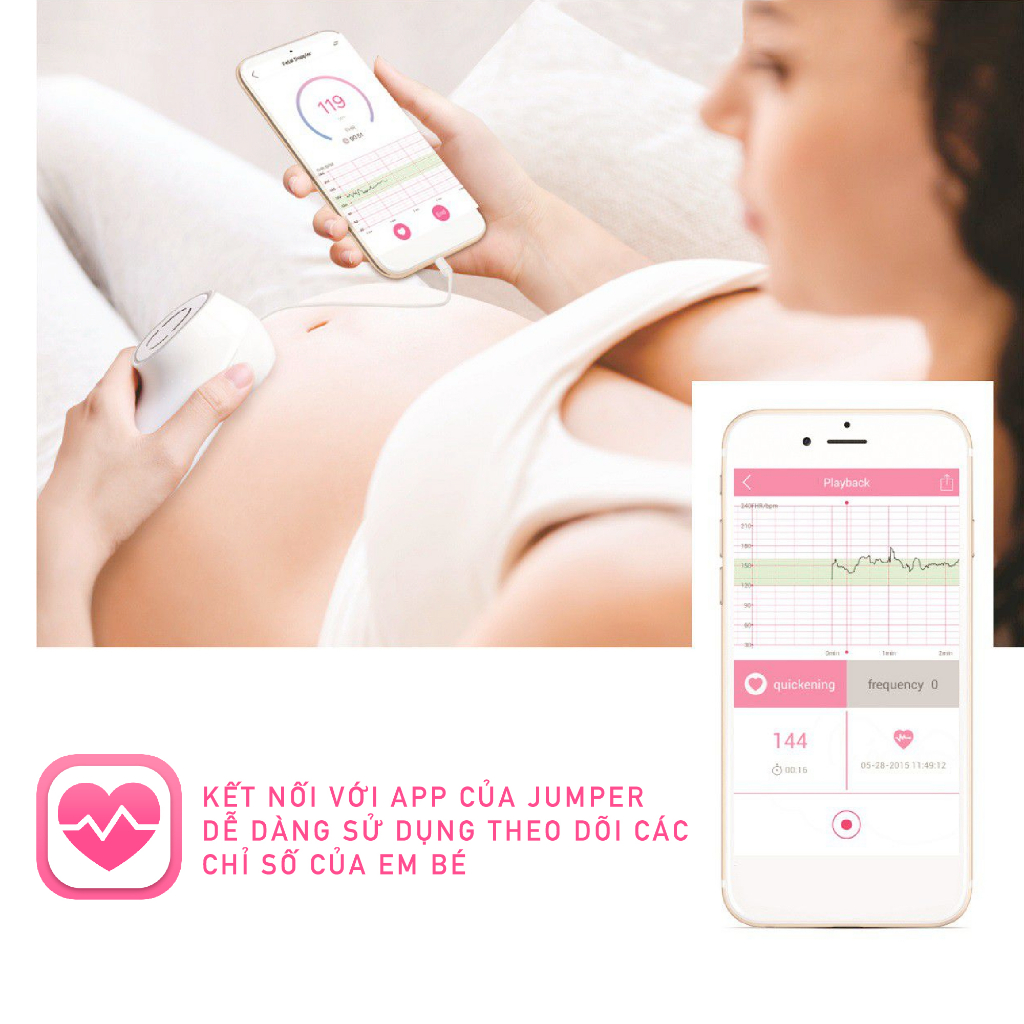 Máy theo dõi nhịp tim thai nhi cầm tay tại nhà Jumper JPD-100s9  có cảm biến tim thia bất thường