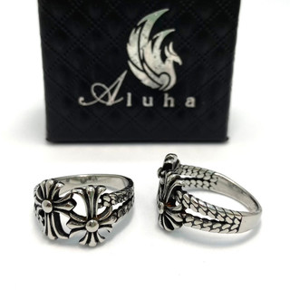 Nhẫn Titan Chrome Heart họa tiết chủ đạo Double Cross phối với hoa văn bện dây thừng, unisex - R123 - Aluha