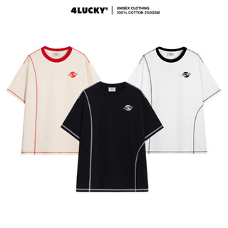 Áo thun oversize thêu logo chỉ nổi 4lucky 6070 - Chính Hãng Form Rộng Oversize Streetwear