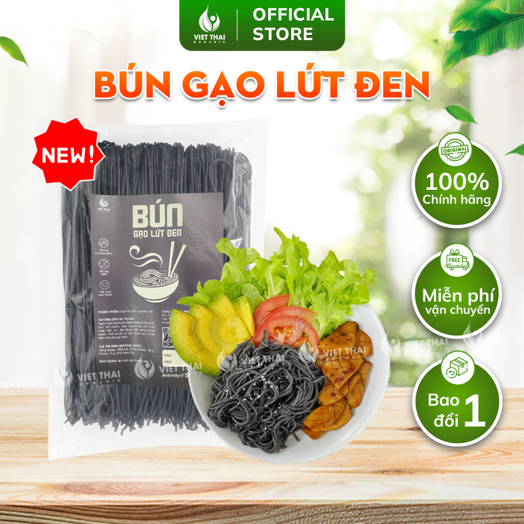 [MỚI VỀ] Bún Gạo Lứt Đen Hữu Cơ Ăn Kiêng Eat Clean Thực Dưỡng Siêu Ngon Việt Thái Organic Gói 500g