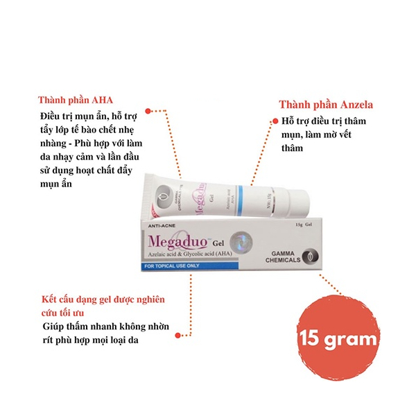 Gel Megaduo Plus giảm mụn thâm nám 15g AHA Retinal 15g dưỡng da mờ sẹo