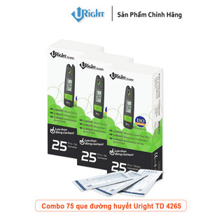 Que thử đường huyết hộp 25 que, combo 75 que rời dùng cho máy U-Right TD-4265/TD-4267