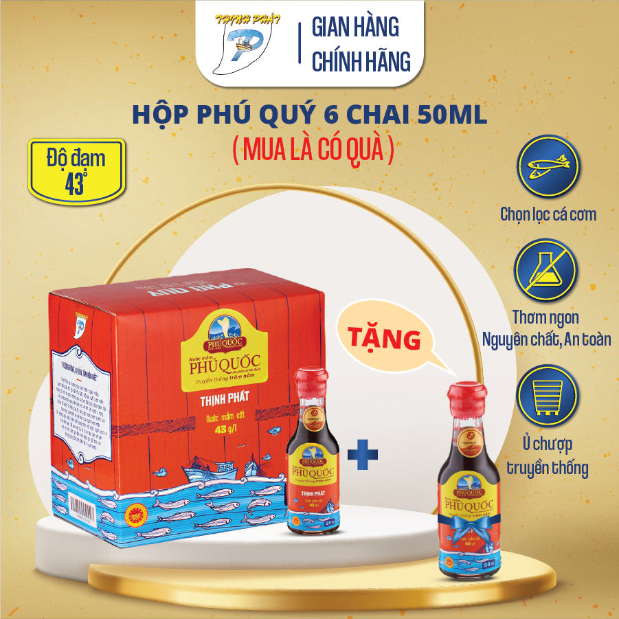 Nước mắm truyền thống Phú Quốc Thịnh Phát - Hộp Phú Quý 50ml x 6 chai 43 độ đạm