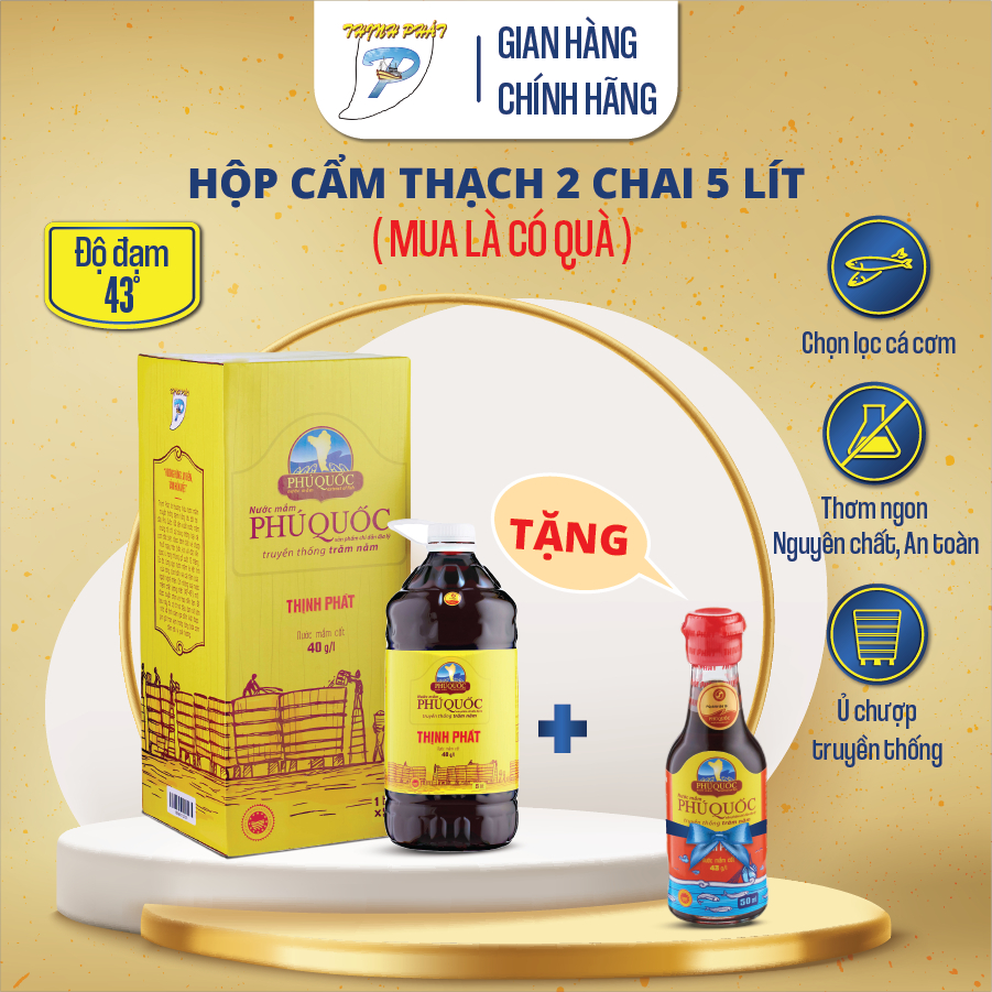 Cal 5 lít nước mắm truyền thống Phú Quốc Thịnh Phát Cẩm Thạch 40 độ đạm nguyên chất từ cá cơm và muối
