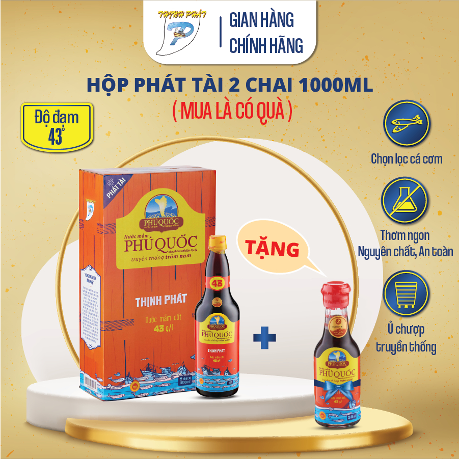 Nước mắm truyền thống Phú Quốc Thịnh Phát 43 độ đạm nguyên chất, đậm đà- Hộp 2 chai Phát Tài 1 lít