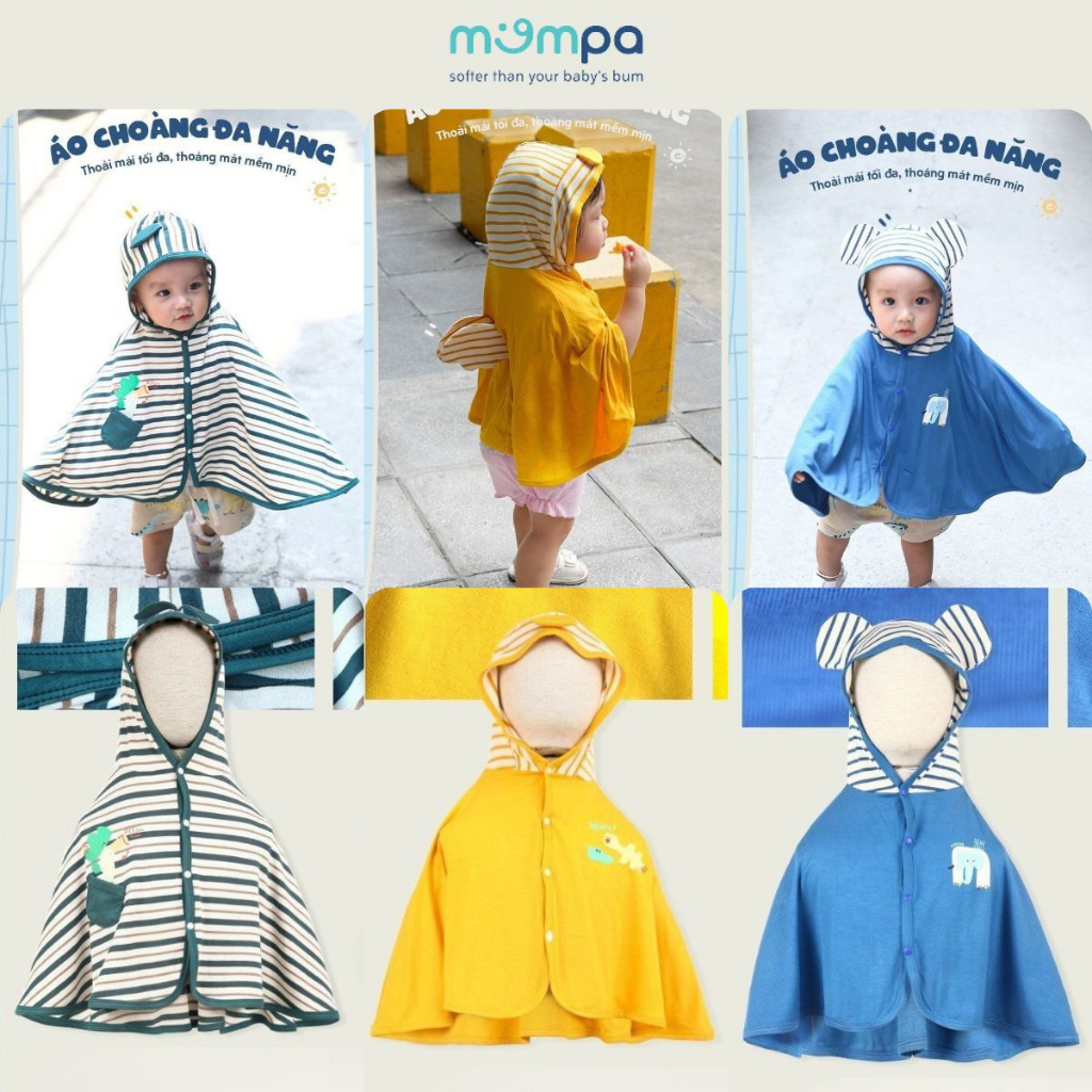 Áo chống nắng Uala rogo 1-5 tuổi có mũ chùm đầu 4 mùa giữ ấm chống nắng vải cotton thấm hút