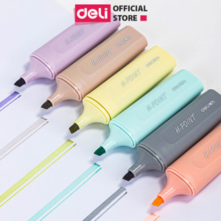 Set 6 bút highlight đánh dấu nhớ dòng dạ quang Deli màu pastel phù hợp cho học sinh văn phòng tiện dụng nhanh khô