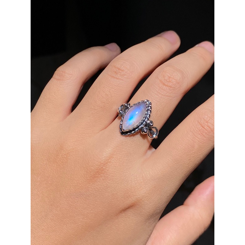 Nhẫn bạc moonstone cá tính bạc dày dặn