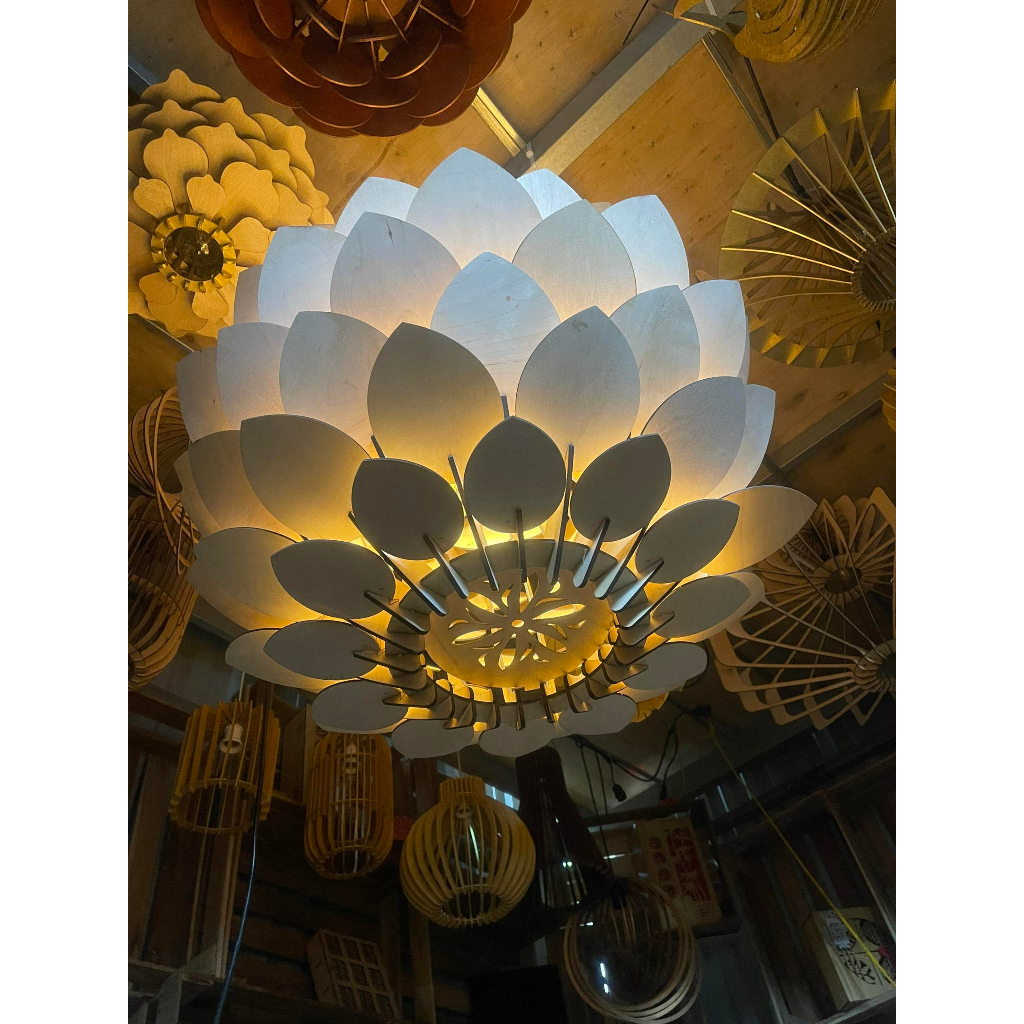 Mẫu 3L - Đèn gỗ ốp trần, đèn trang trí hình hoa sen, giá rẻ, đèn chùm đẹp