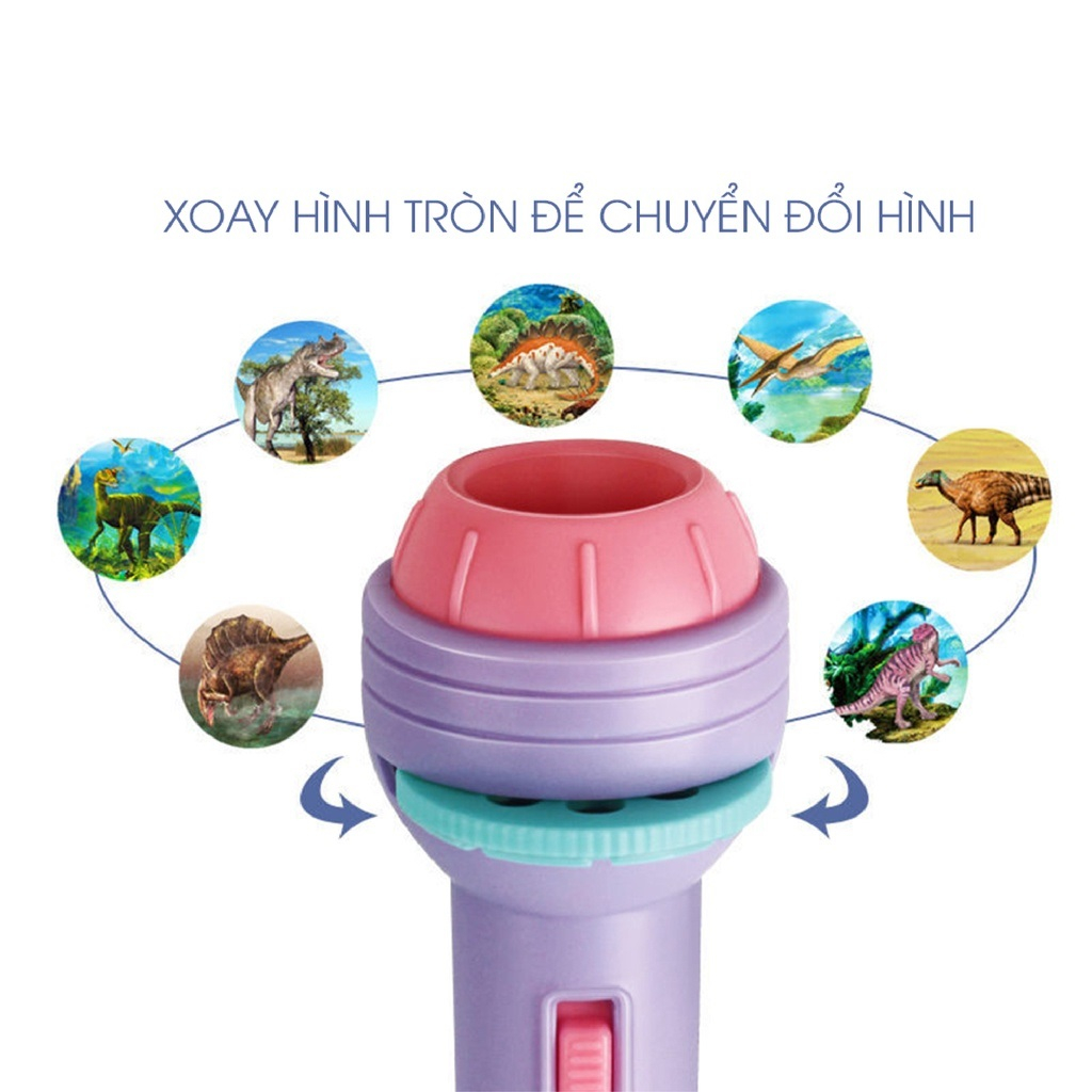 Đèn pin chiếu hình động vật ngộ nghĩnh, đồ chơi cho bé phát triển trí tuệ bé vui chơi khám phá