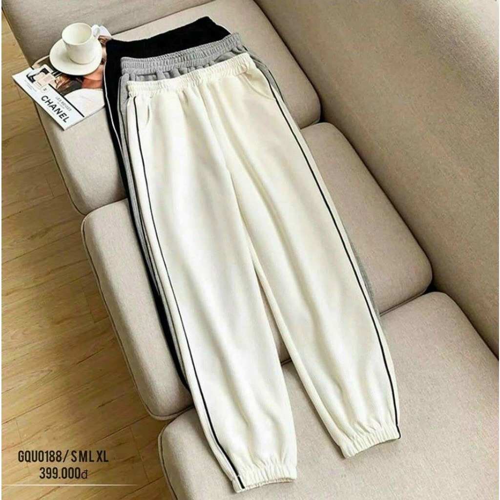 Quần Jogger nữ thể thao bo gấu dây viền chất liệu tổ ong MS 28 - quần unisex dày dặn - Xưởng may Tuấn Nhật