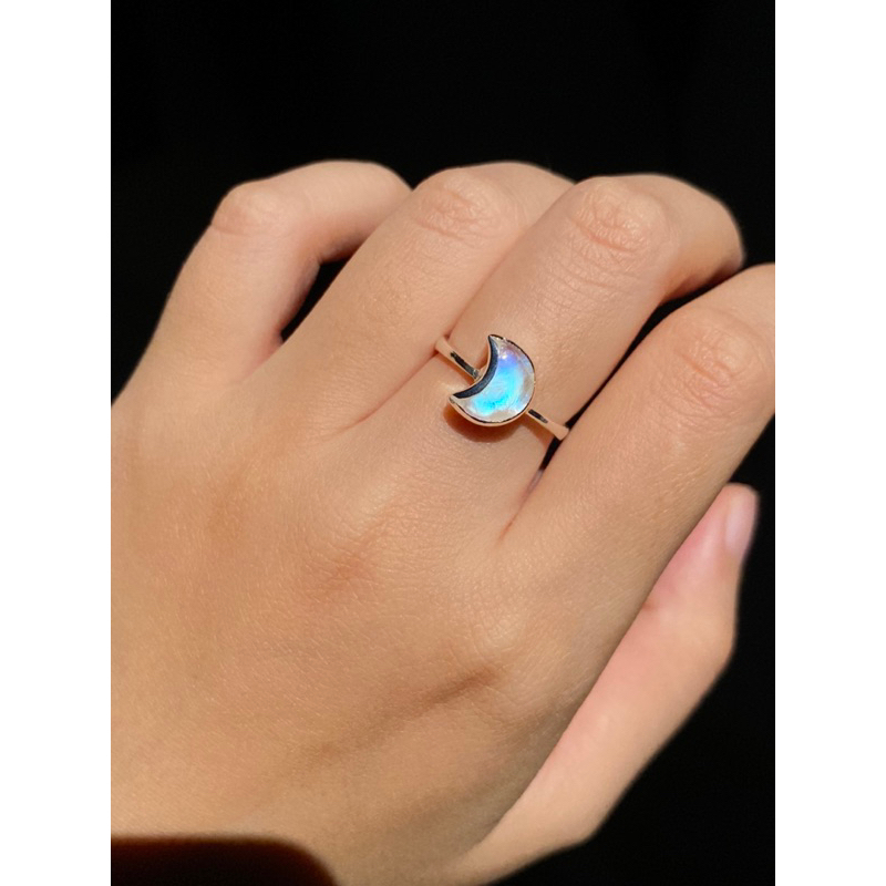 Nhẫn bạc moonstone cá tính bạc dày dặn