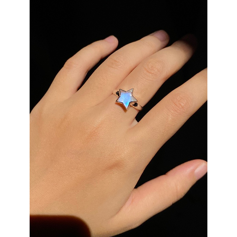 Nhẫn bạc moonstone cá tính bạc dày dặn