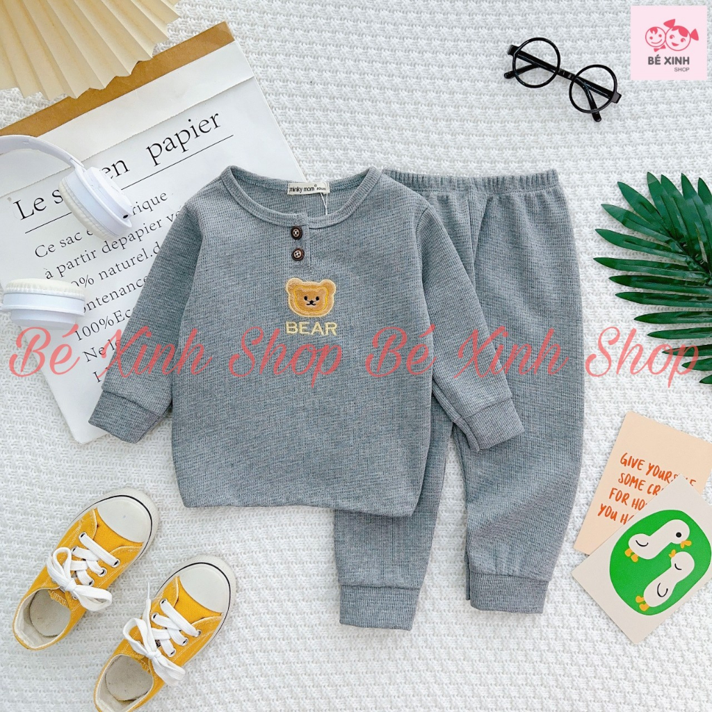 Đồ Bộ Quần Áo Ngủ Cho Trẻ Em Bé Trai Bé Gái 8-18kg MIKKO MOMSet Bộ Dài Tay Thu Đông Cho Bé Trai Gái TỔ ONG NHẬP