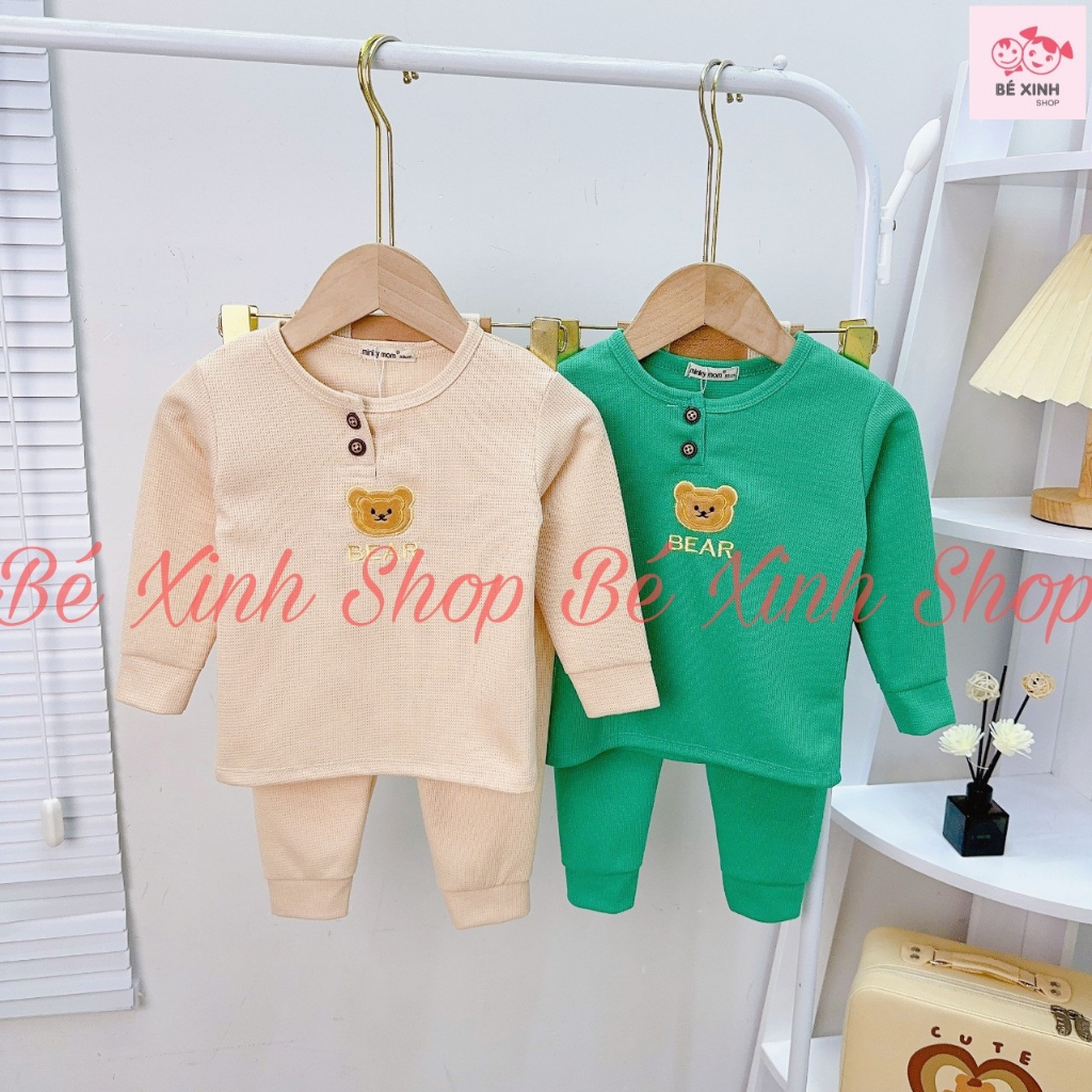 Đồ Bộ Quần Áo Ngủ Cho Trẻ Em Bé Trai Bé Gái 8-18kg MIKKO MOMSet Bộ Dài Tay Thu Đông Cho Bé Trai Gái TỔ ONG NHẬP