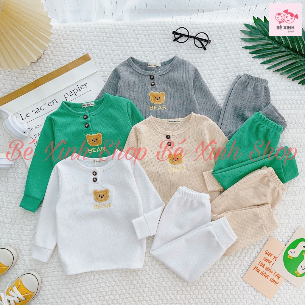 Đồ Bộ Quần Áo Ngủ Cho Trẻ Em Bé Trai Bé Gái 8-18kg MIKKO MOMSet Bộ Dài Tay Thu Đông Cho Bé Trai Gái TỔ ONG NHẬP