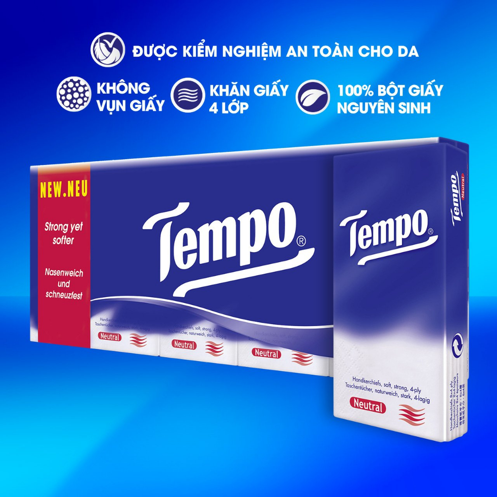 Khăn giấy bỏ túi cao cấp Tempo Regular - 4 Lớp Bền Dai - Thương hiệu Đức