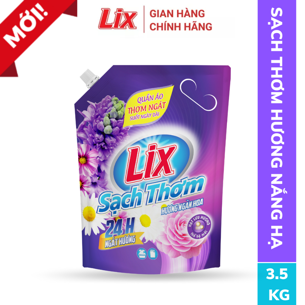 Nước giặt Lix sạch thơm hương ngàn hoa TÚI sạch nhanh vết bẩn N7403 và N7402 thơm hơn và lưu hương hơn - Lixco Việt Nam