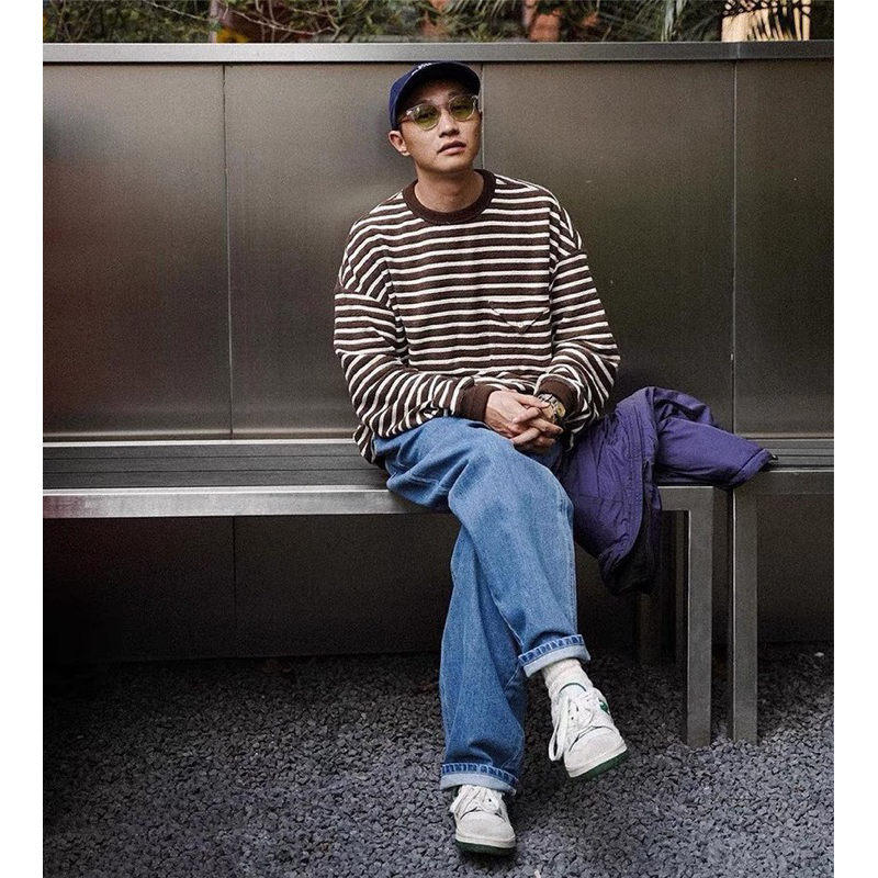 Áo kẻ nâu rêu QC