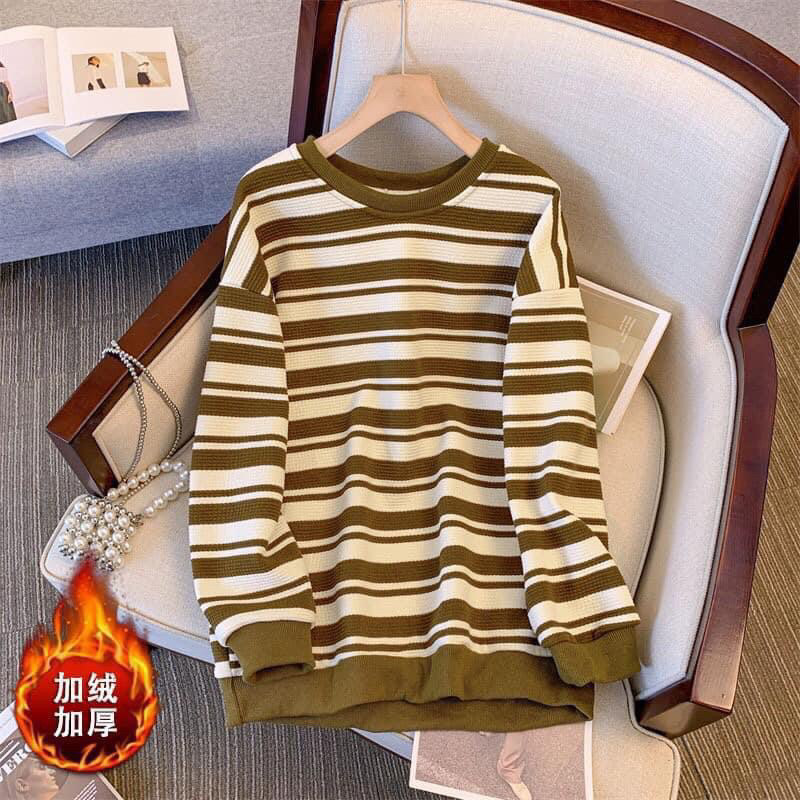 Áo kẻ nâu rêu QC