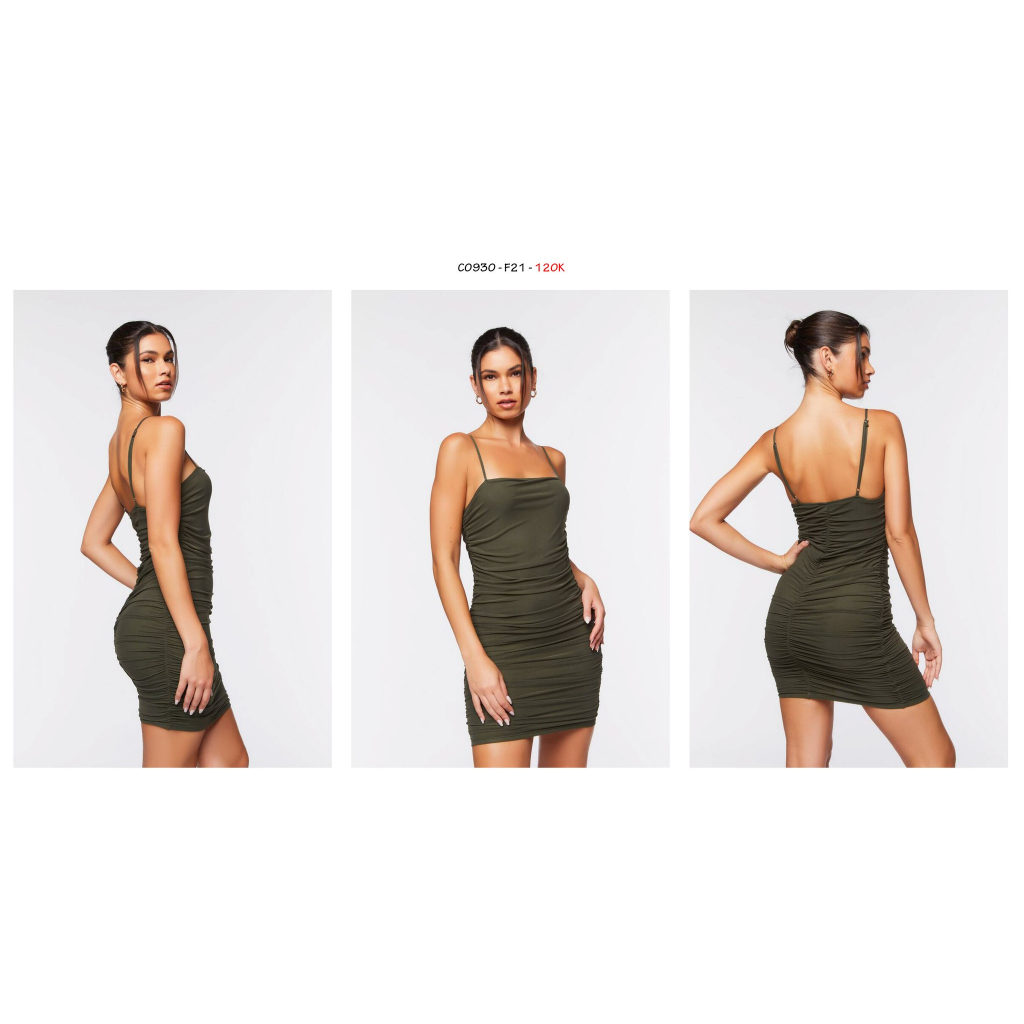 C0930 - Đầm lưới 2 dây F21 nhún thun 2 lớp trơn