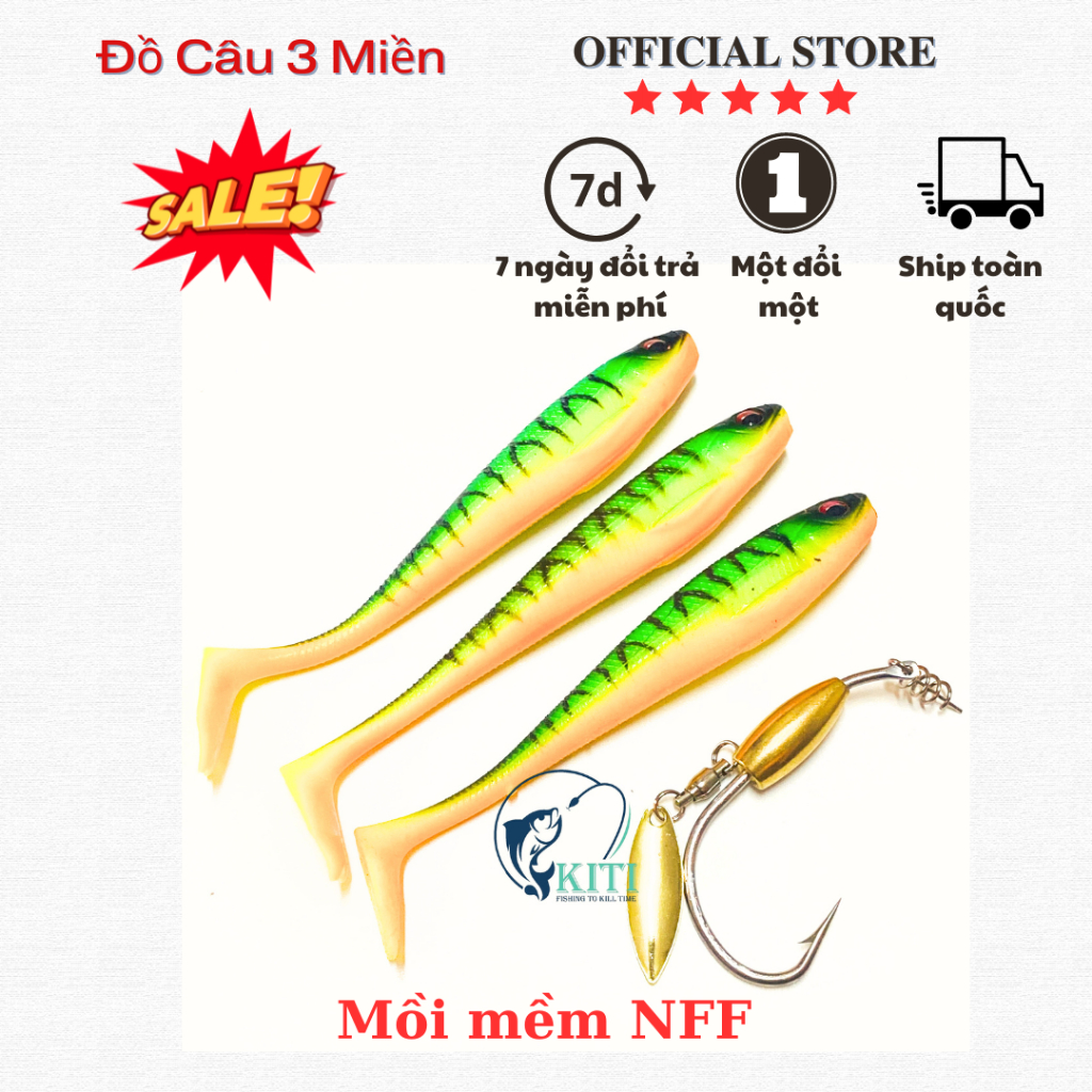 COMBO Lưỡi câu mồi mềm AR15 và Mồi mềm NFF bán lẻ , mồi cá giả NFF câu cá lóc cá chẽm cá chuối sộp